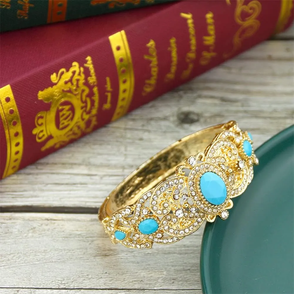 Youllyuu Gold Color Morocco Crystal Bangle Bracelet For Women Wedding Bride Jewelry Arabic Cuff Bracelet