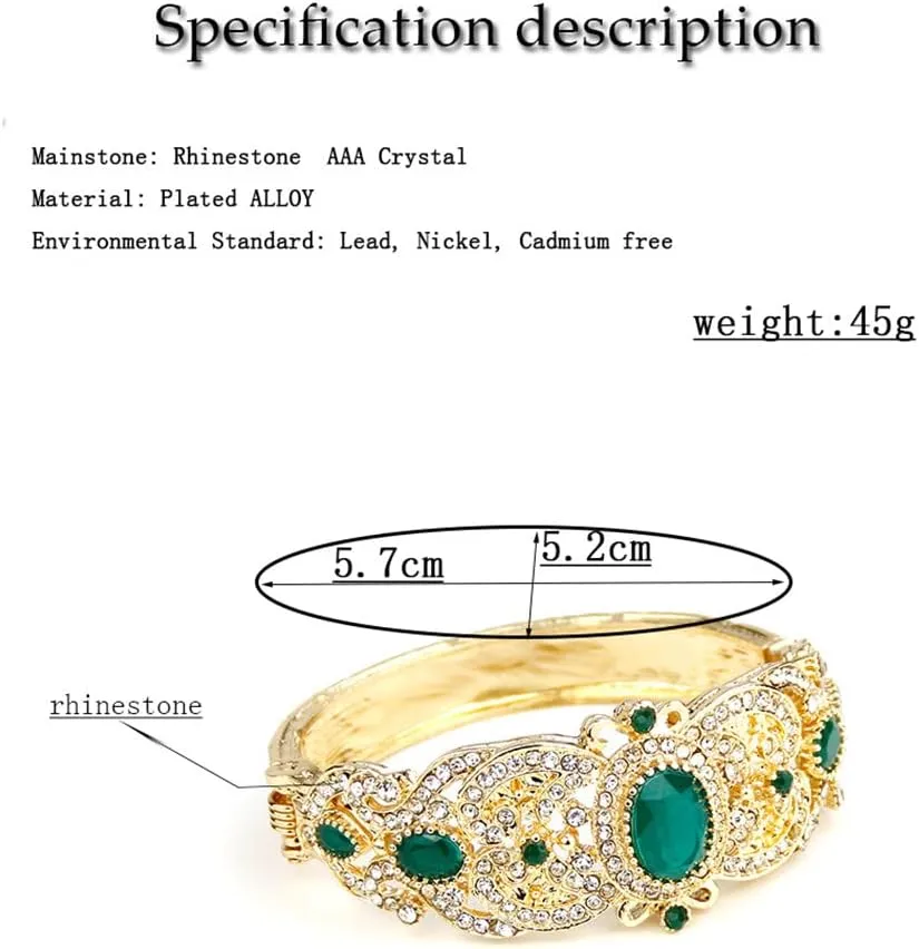 Youllyuu Gold Color Morocco Crystal Bangle Bracelet For Women Wedding Bride Jewelry Arabic Cuff Bracelet