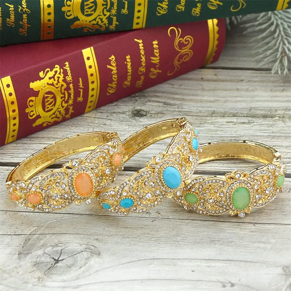 Youllyuu Gold Color Morocco Crystal Bangle Bracelet For Women Wedding Bride Jewelry Arabic Cuff Bracelet