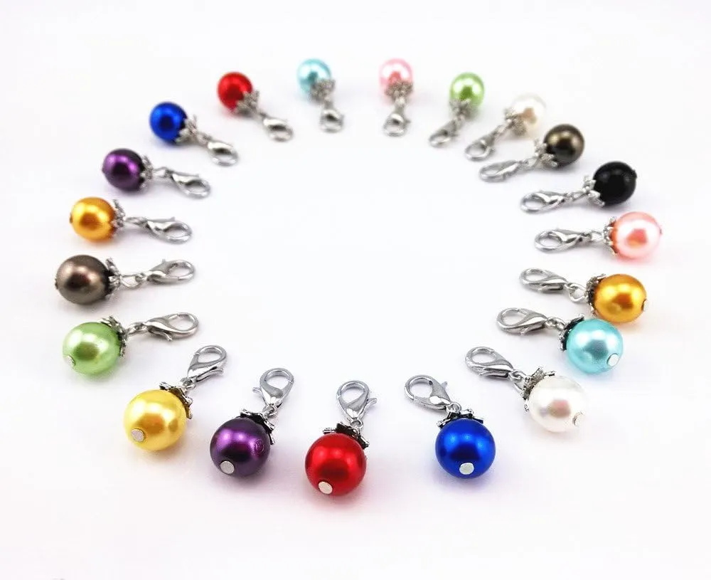 yueton 20pcs Colorful Pearl Dangle Charms Pendant with Lobster Clasp Jewelry Making Accessory Fit Floating Locket Charms Necklaces (Silver)