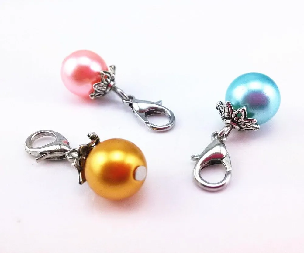 yueton 20pcs Colorful Pearl Dangle Charms Pendant with Lobster Clasp Jewelry Making Accessory Fit Floating Locket Charms Necklaces (Silver)
