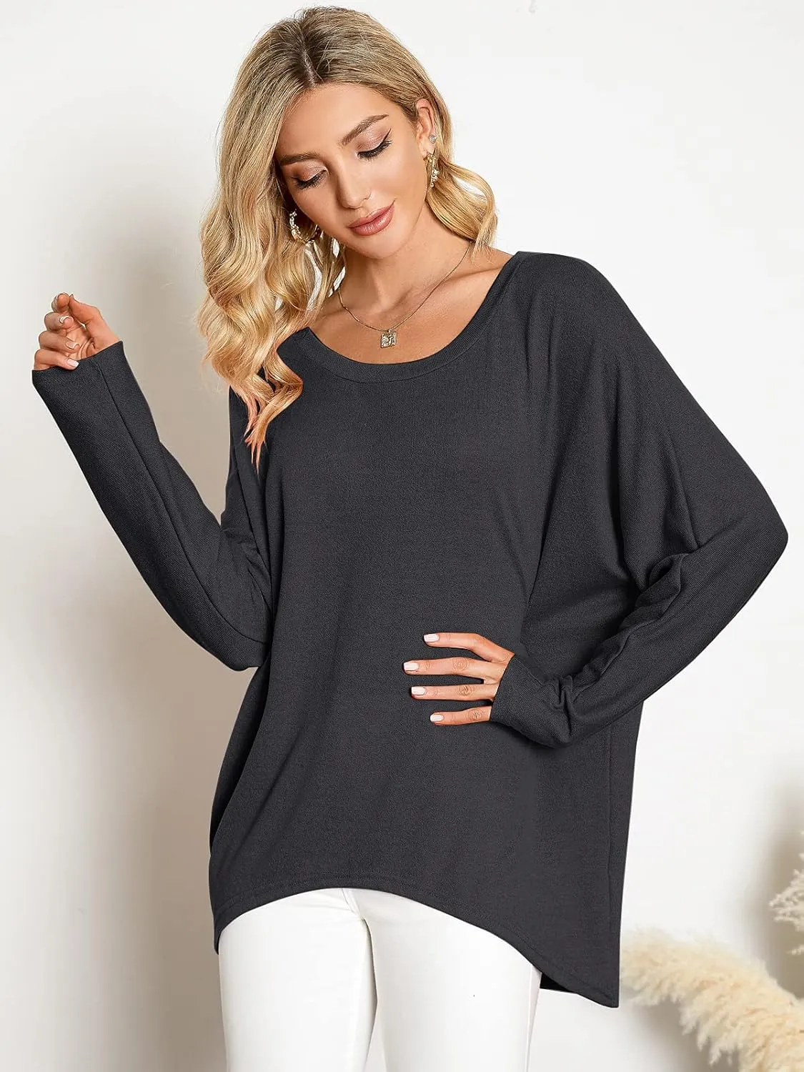 ZANZEA Women's Off-Shoulder Batwing Sleeve Blouse Casual Loose Oversized Baggy T-Shirt Sweater Pullover Top