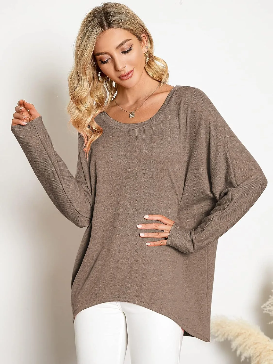 ZANZEA Women's Off-Shoulder Batwing Sleeve Blouse Casual Loose Oversized Baggy T-Shirt Sweater Pullover Top