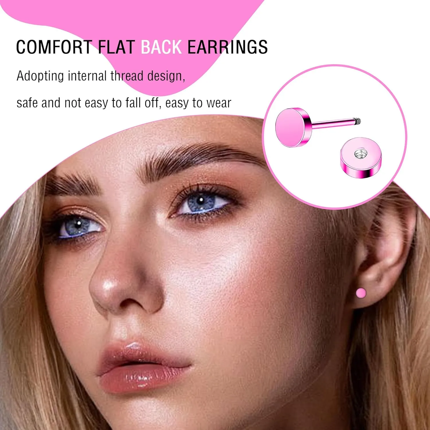 ZDE Women Earrings Flat Back Dot Earrings Titanium Hypoallergenic Cartilage Non-Nickel Earrings Studs for Sensitive Ears Simple Classic 3mm/4mm/5mm/6mm Screw On Stud Earring