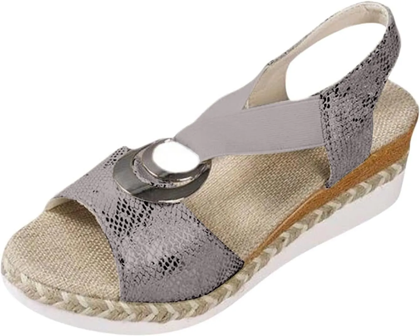 ZWRXW Orthopedic Platform Wedge Sandals for Women Open Toe Ankle Strap Espadrilles Sandals Comfortable Arch Support Wedge Sandal Casual & Dressy Summer Shoes with Metal Buckle